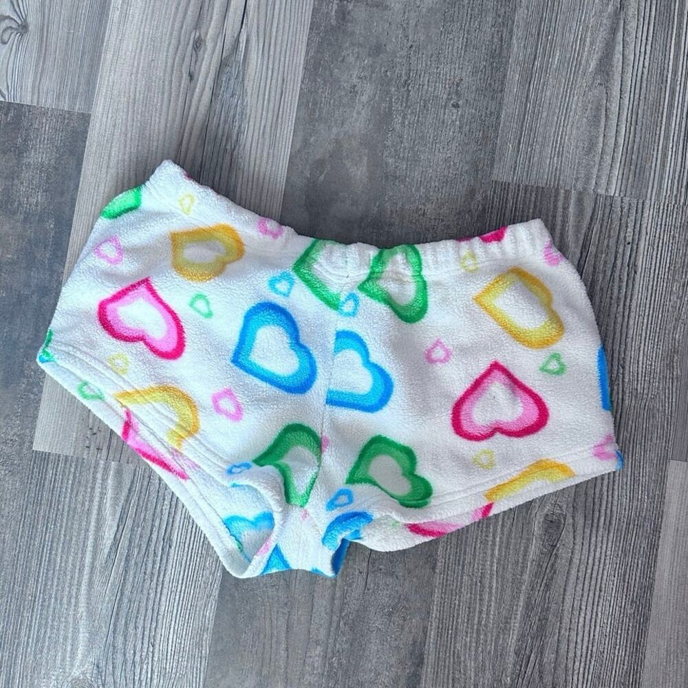 seven apparel fuzzy heart pajama shorts